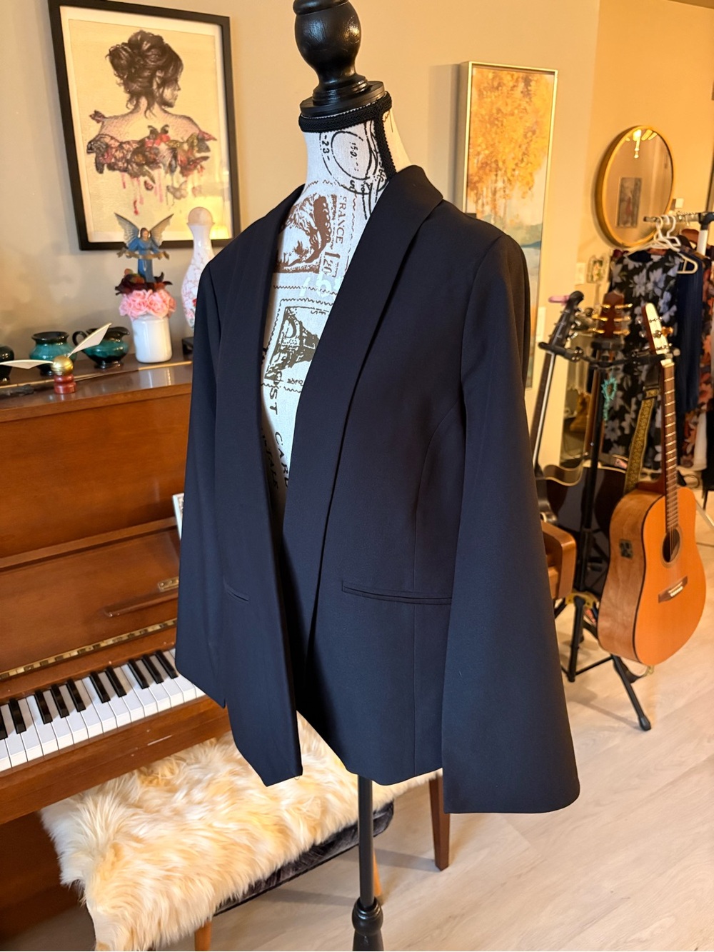 Michel Studio Black Open-Front Cape Blazer